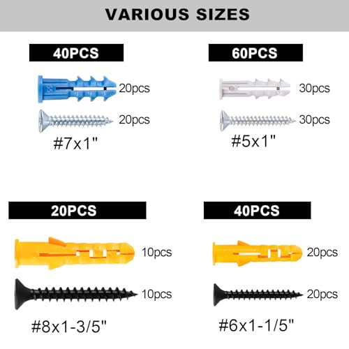 KURUI Drywall Anchors and Screws Assortment Kit for Mounting