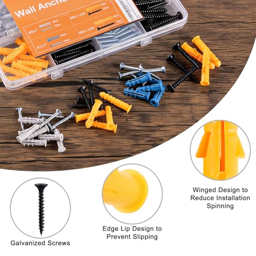 KURUI Drywall Anchors and Screws Assortment Kit for Mounting