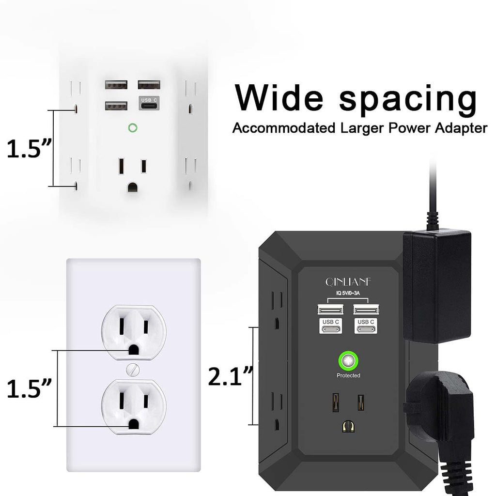 QINLIANF 5-Outlet Surge Protector with 4 USB Ports