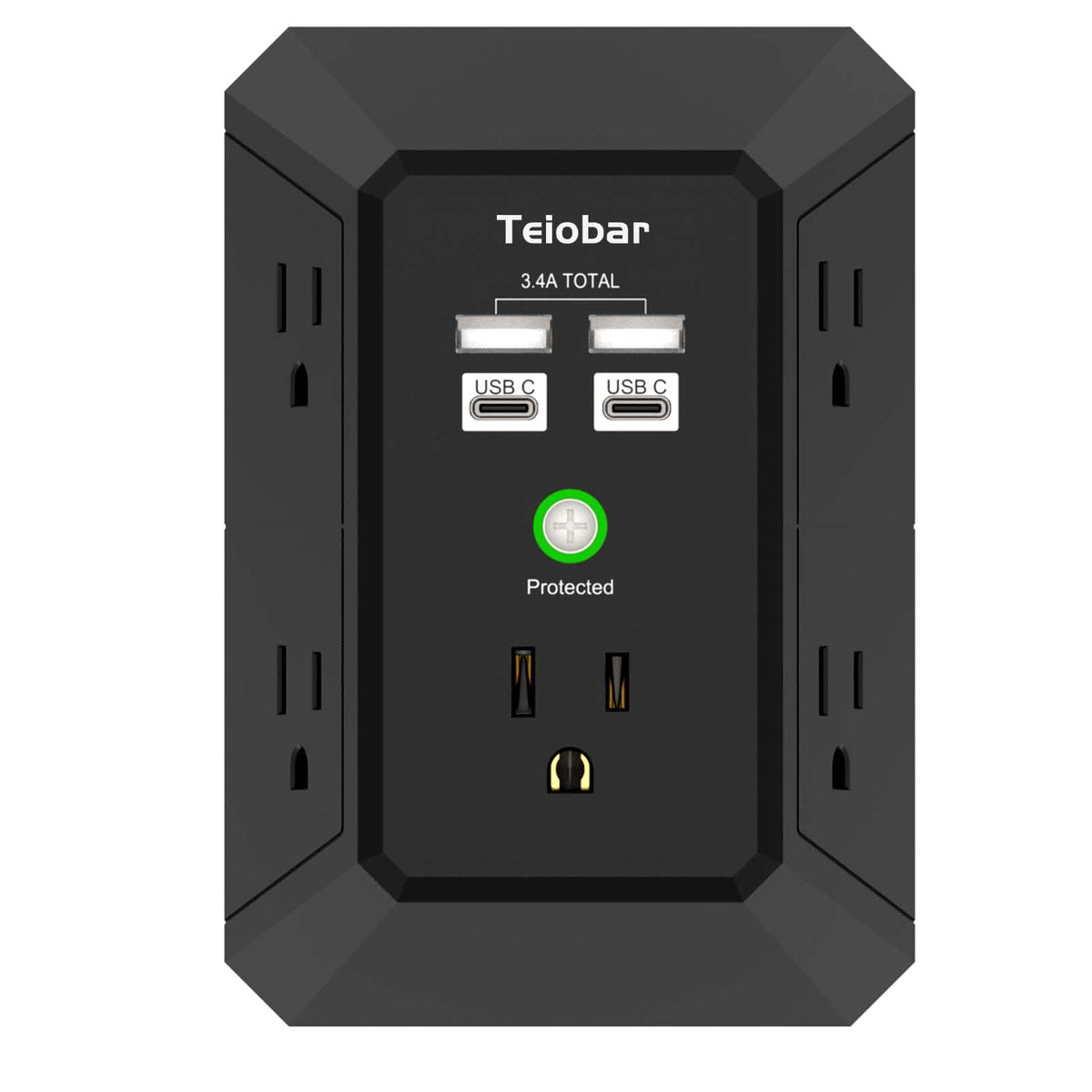 Teiobar Surge Protector Outlet Extender with 4 USB Ports