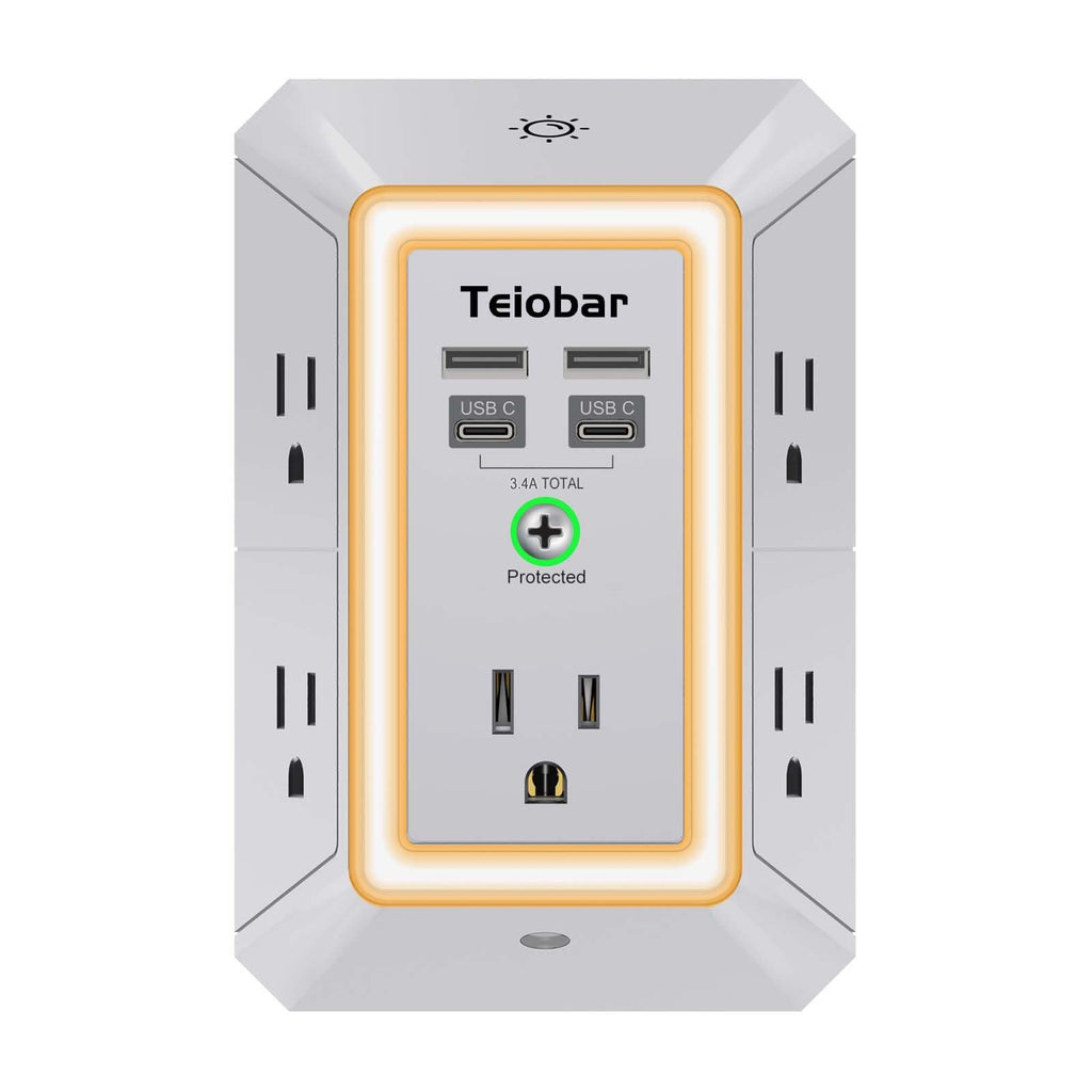 Teiobar Surge Protector Outlet Extender with 4 USB Ports