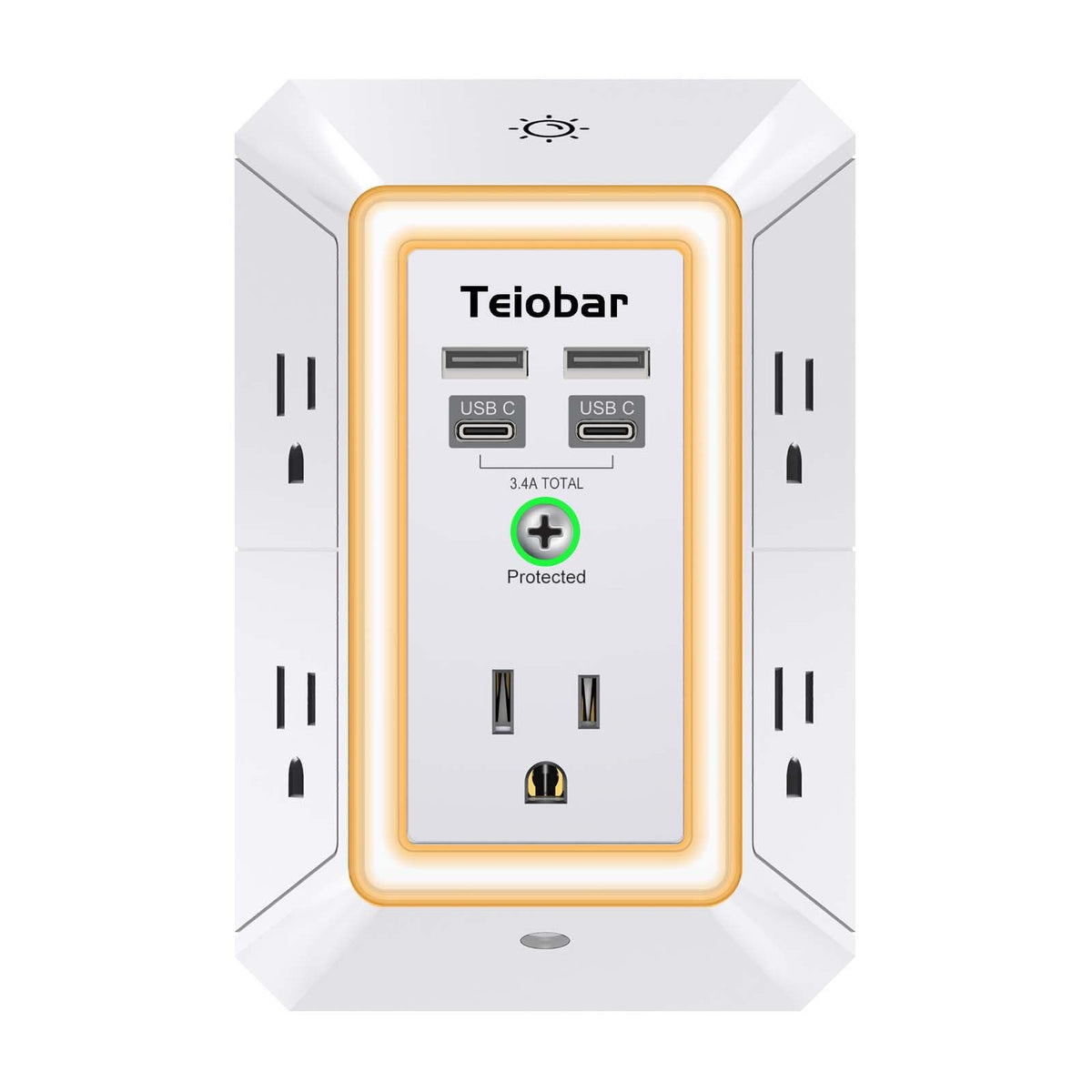 Teiobar Surge Protector Outlet Extender with 4 USB Ports