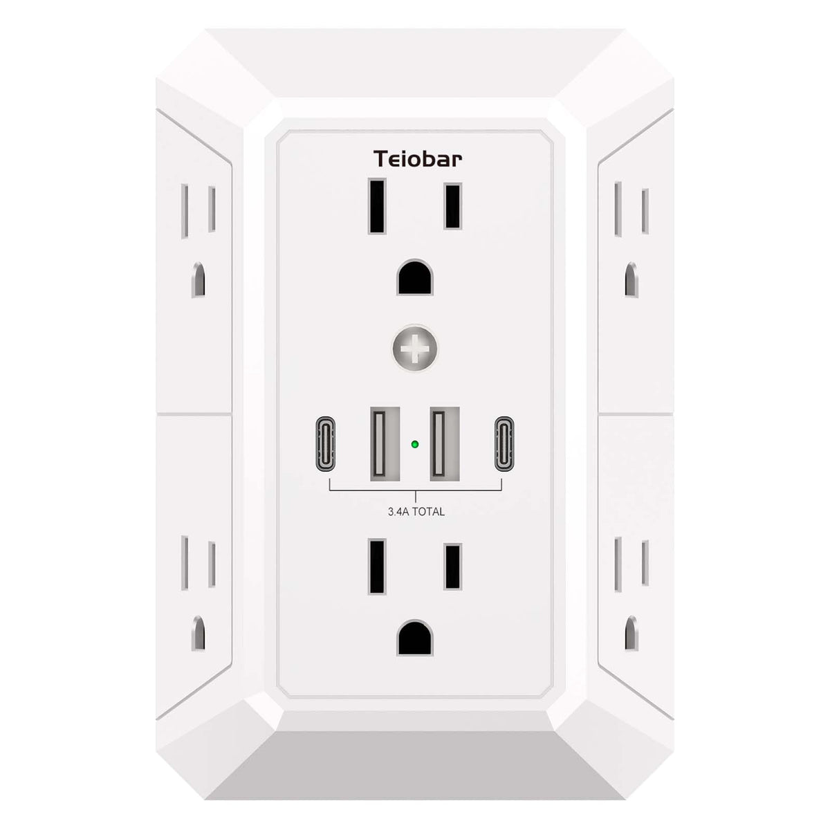 Teiobar Surge Protector Outlet Extender with 4 USB Ports