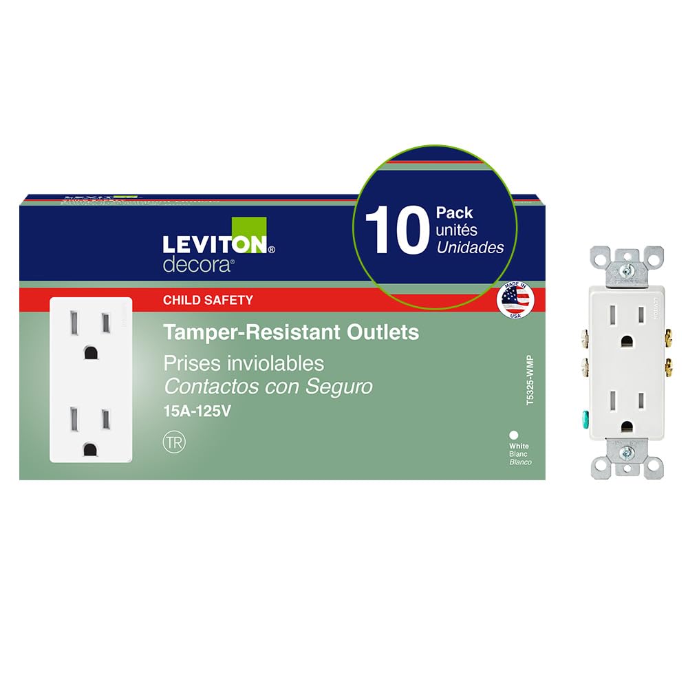 Leviton 15A Tamper-Resistant Duplex Outlets, White 10-Pack