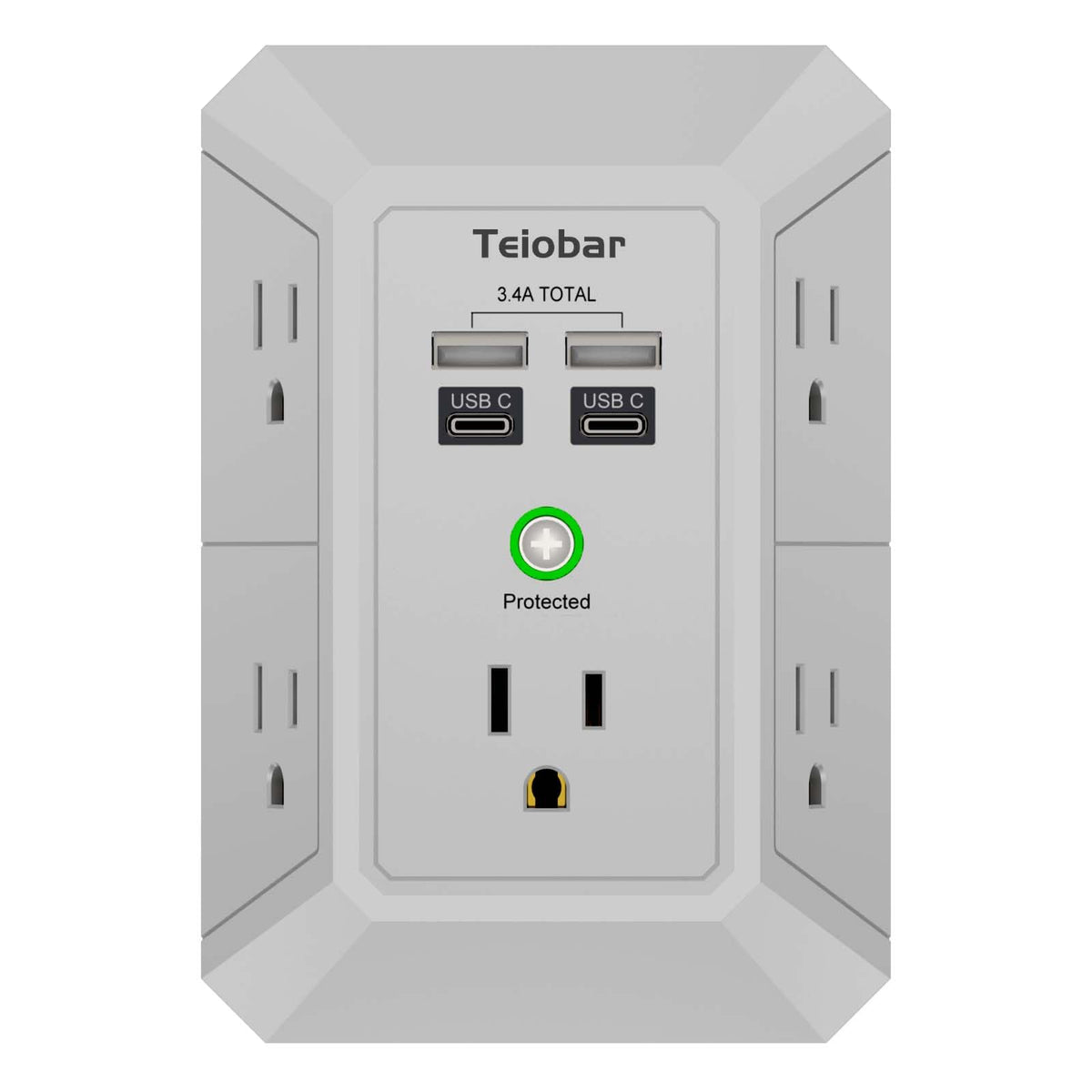 Teiobar Surge Protector Outlet Extender with 4 USB Ports