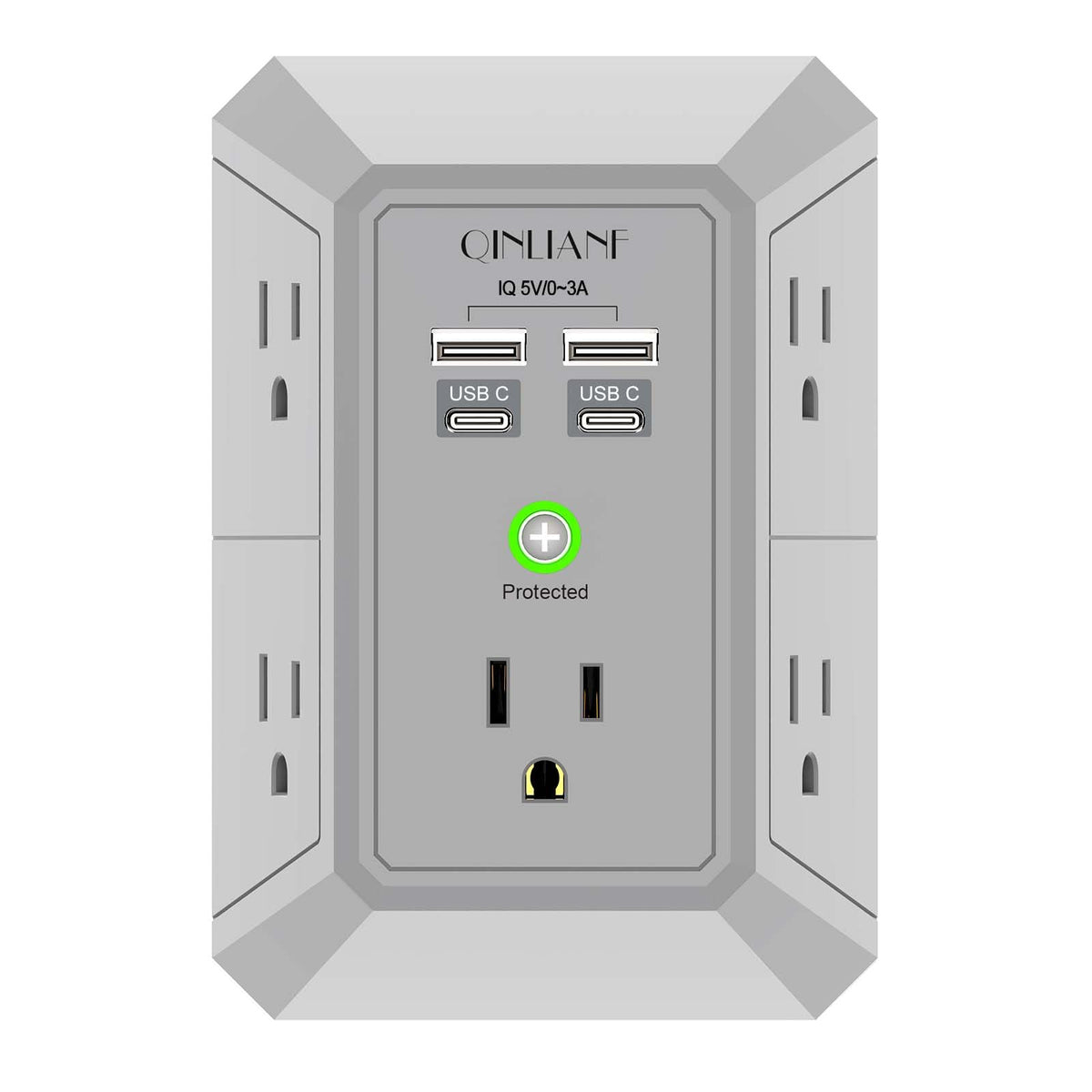 QINLIANF 5-Outlet Surge Protector with 4 USB Ports