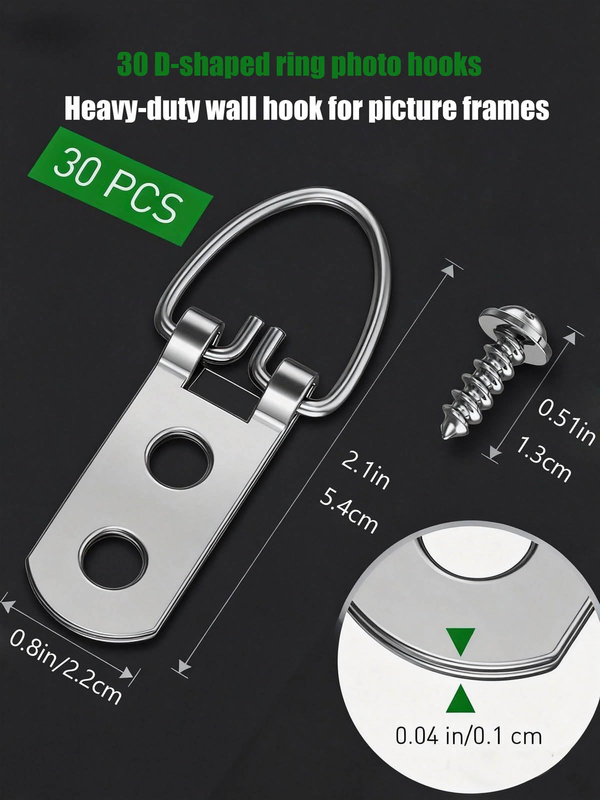 30-Pack Heavy-Duty D-Ring Picture Hangers with 60 Screws