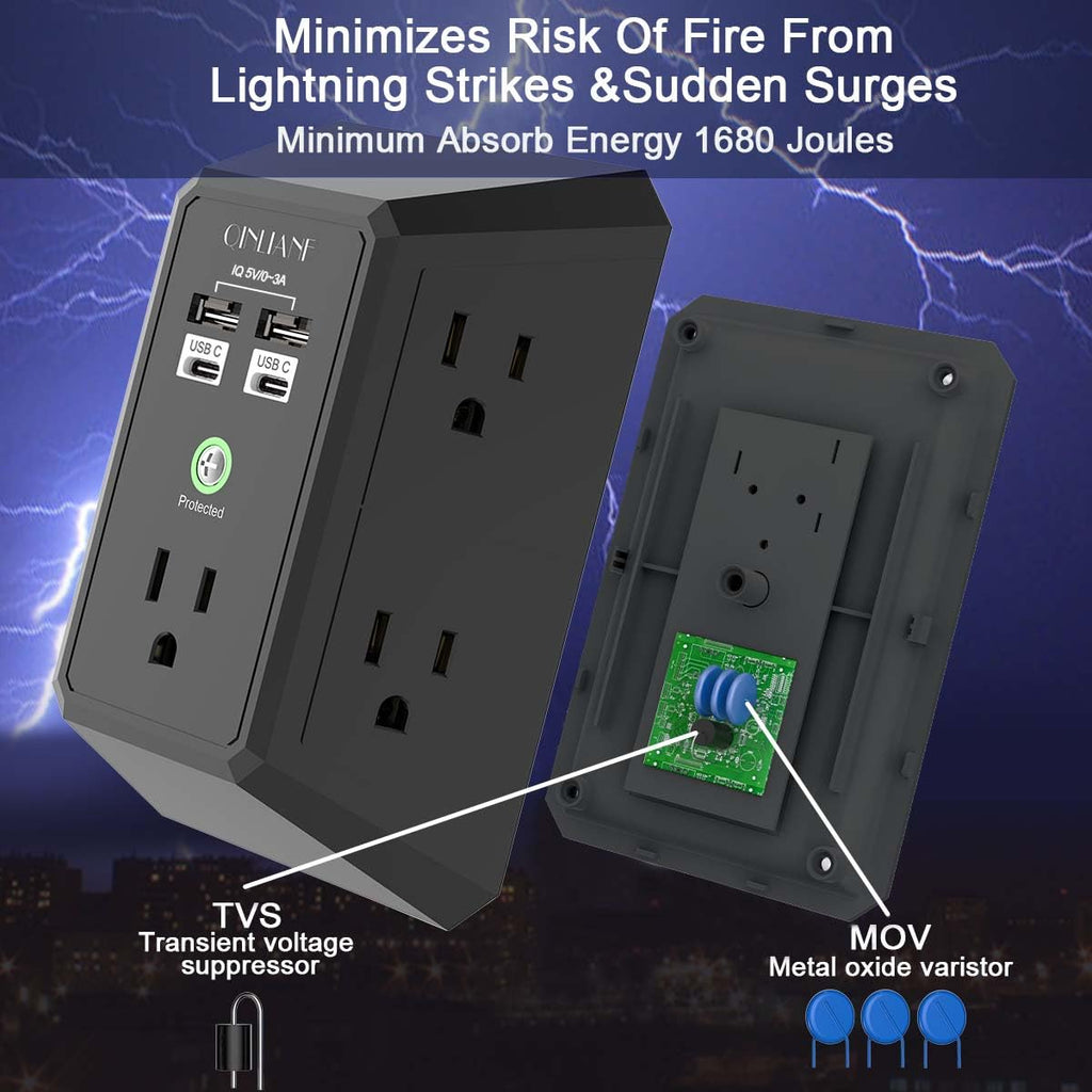 QINLIANF 5-Outlet Surge Protector with 4 USB Ports