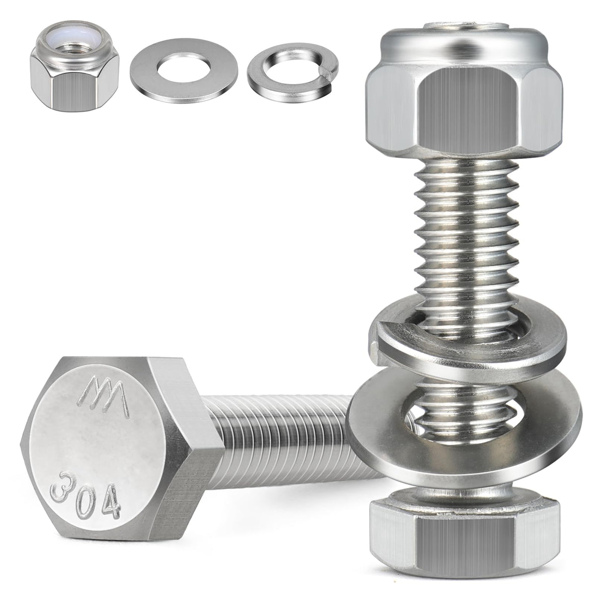 BNUOK 304 Stainless Steel Hex Bolt, Nut and Washer Kit