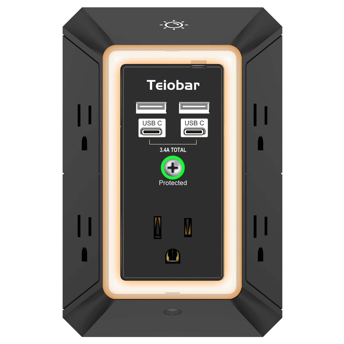 Teiobar Surge Protector Outlet Extender with 4 USB Ports