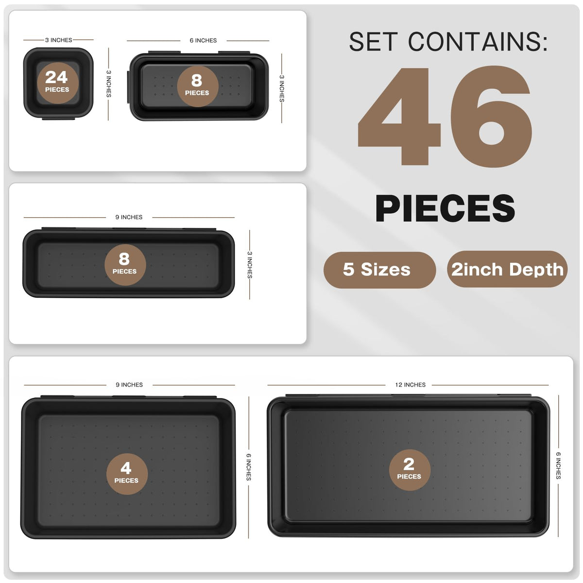 A-LUGEI 46-Piece Tool Box Organizer Tray Set, 5 Sizes