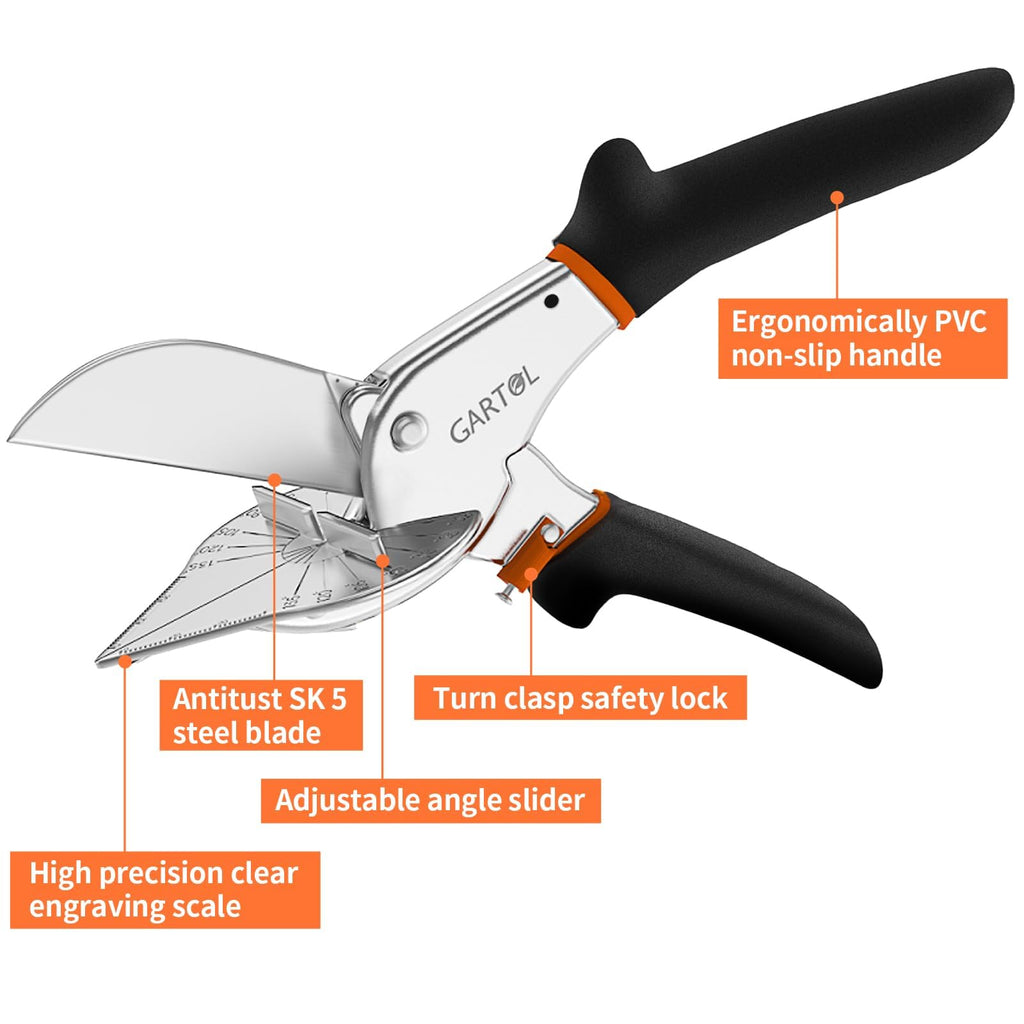GARTOL Adjustable 45–135° Miter Shears for Trim and PVC