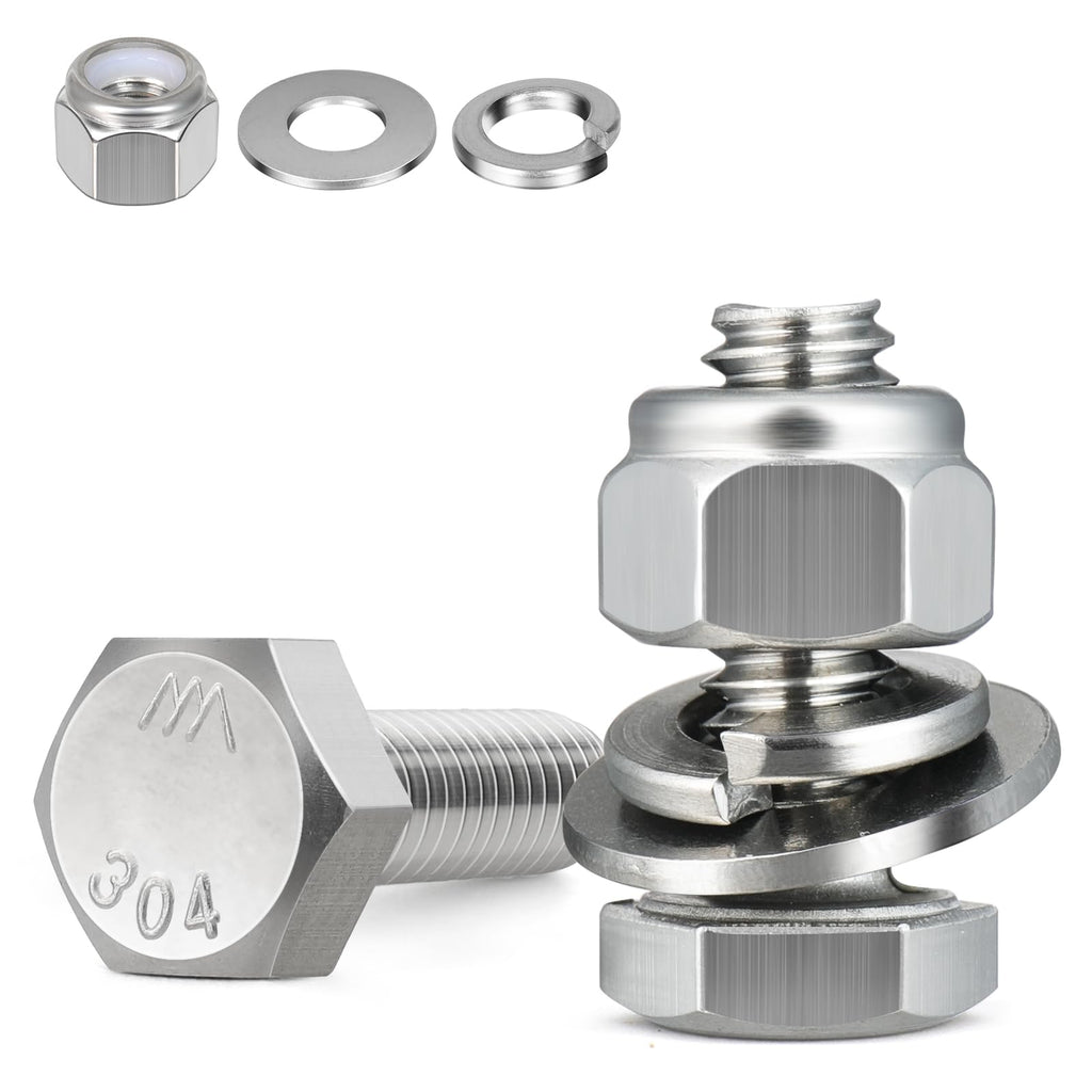 BNUOK 304 Stainless Steel Hex Bolt, Nut and Washer Kit