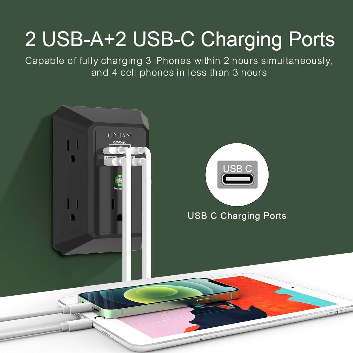 QINLIANF 5-Outlet Surge Protector with 4 USB Ports