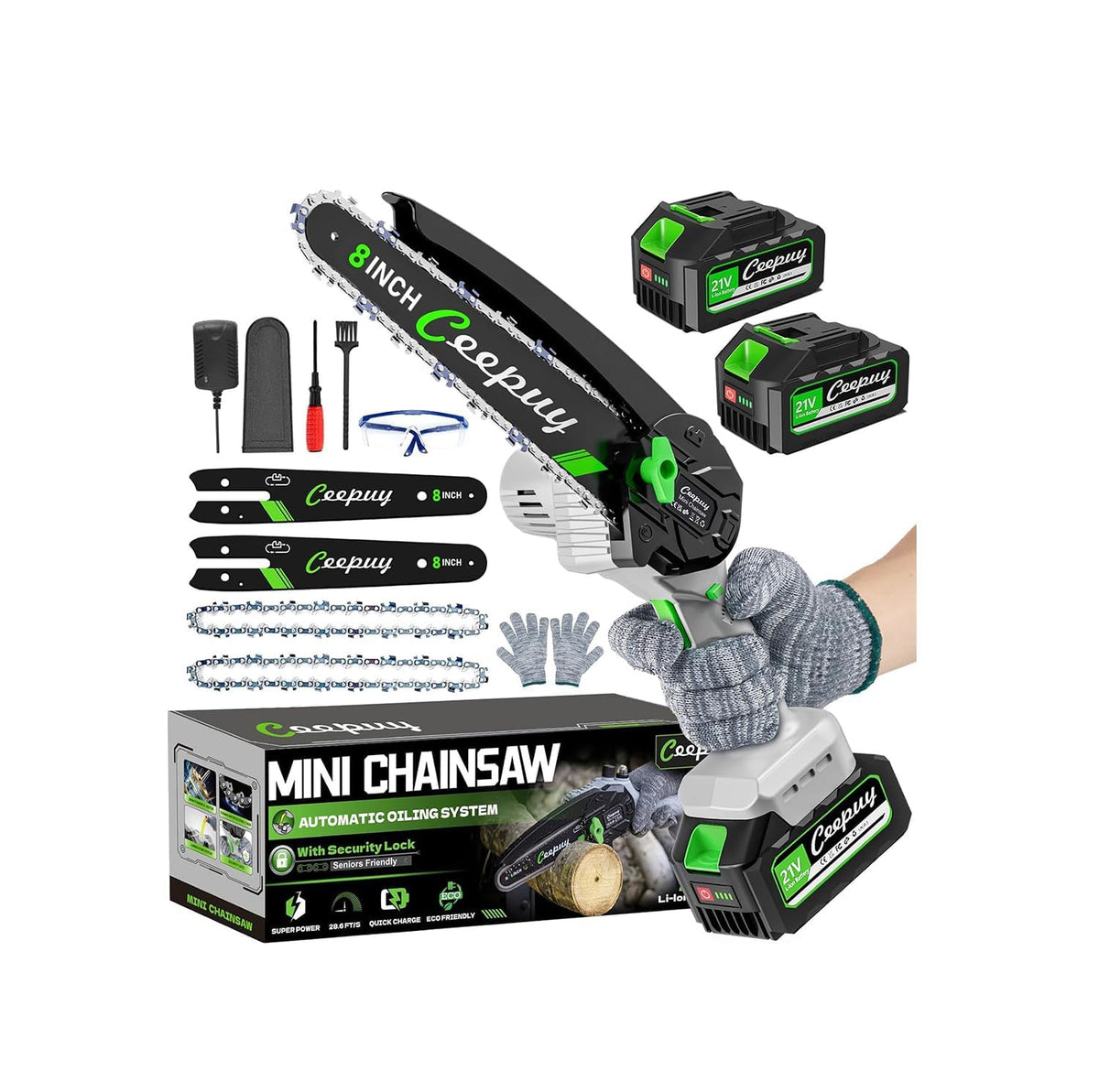 CEEPUY Cordless Mini Chainsaw with Automatic Oiler