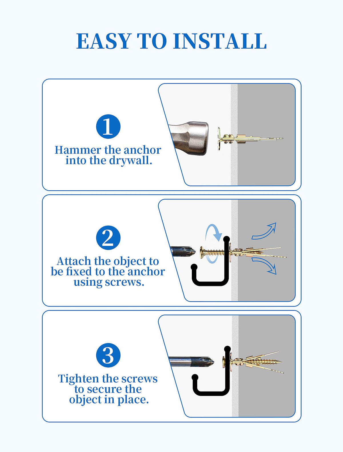 Zinc-Plated Self-Drilling Drywall Anchors and Screws Kit