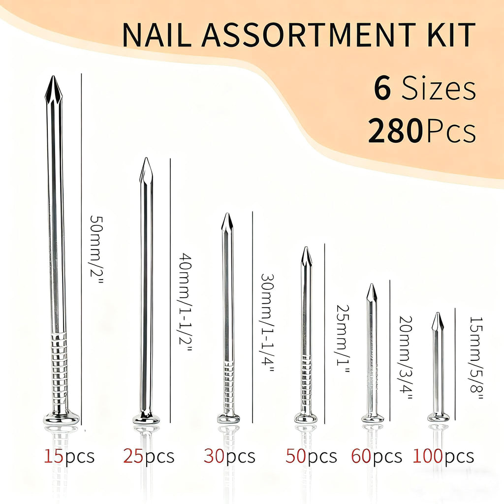 Ywmimn 280-Piece Galvanized Finishing Nail Assortment Kit