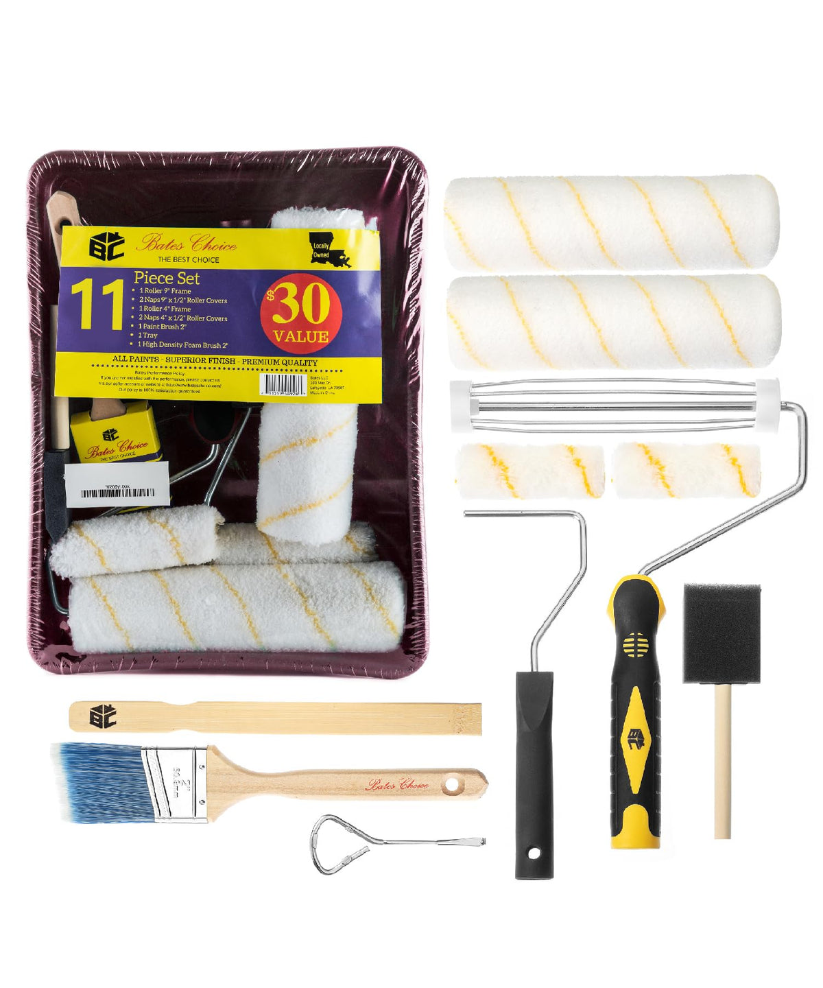 Bates 11-Piece Paint Roller, Brush and Tray Kit