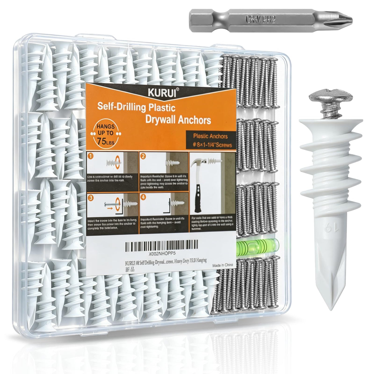 KURUI Self-Drilling Drywall Anchors for Secure Wall Mounting