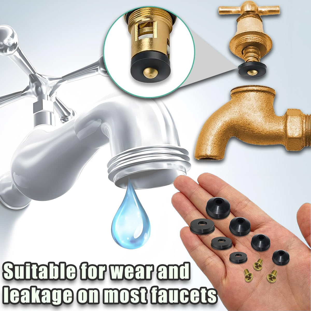 48-Piece Faucet Washer Repair Kit with Brass Screws