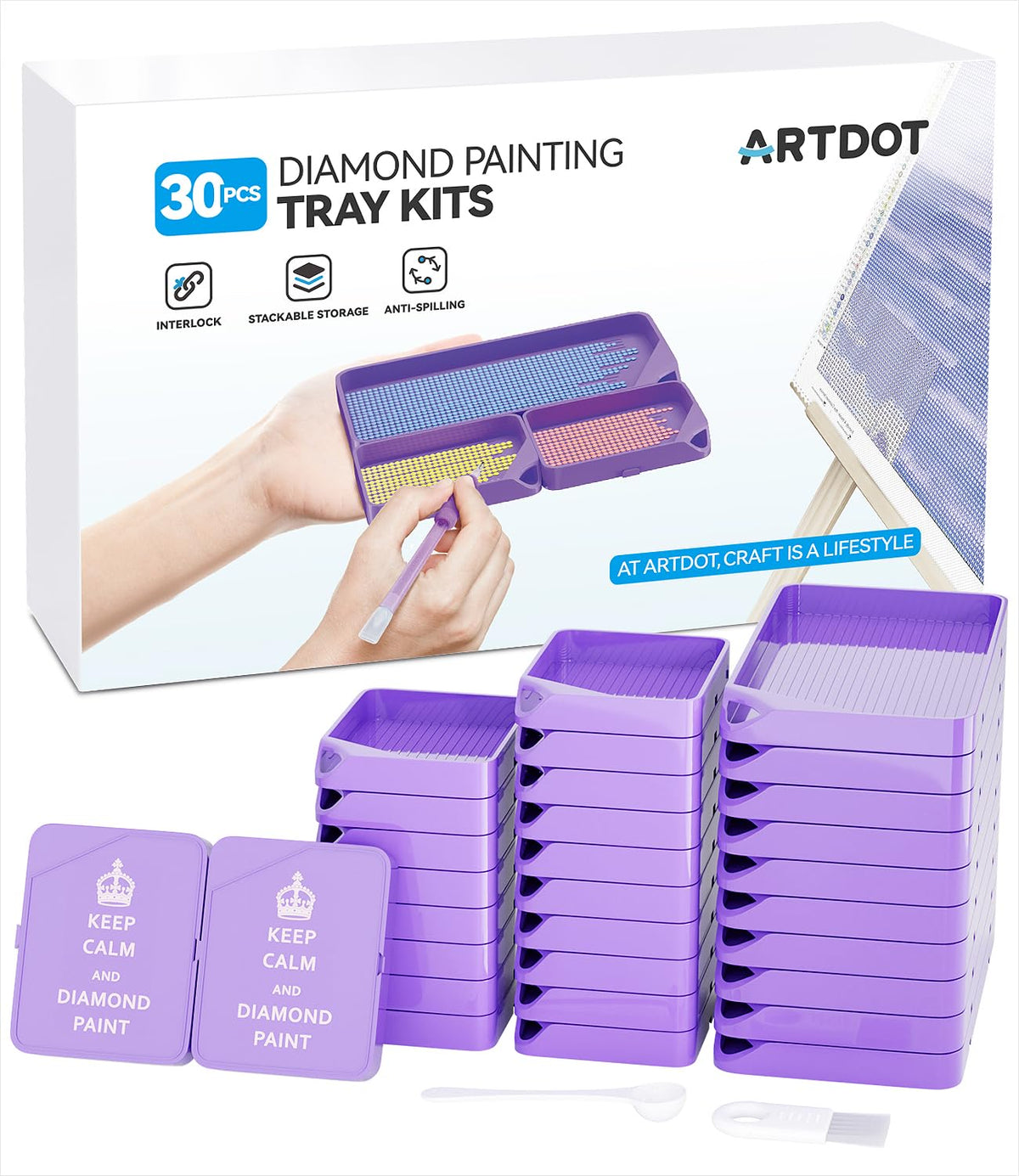 ARTDOT Stackable Interlocking Diamond Painting Trays, Purple