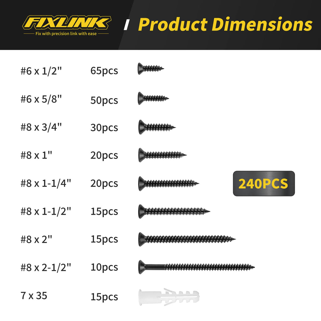 FIXLINK 8-Size Flat Head Phillips Wood Screw & Anchor Kit