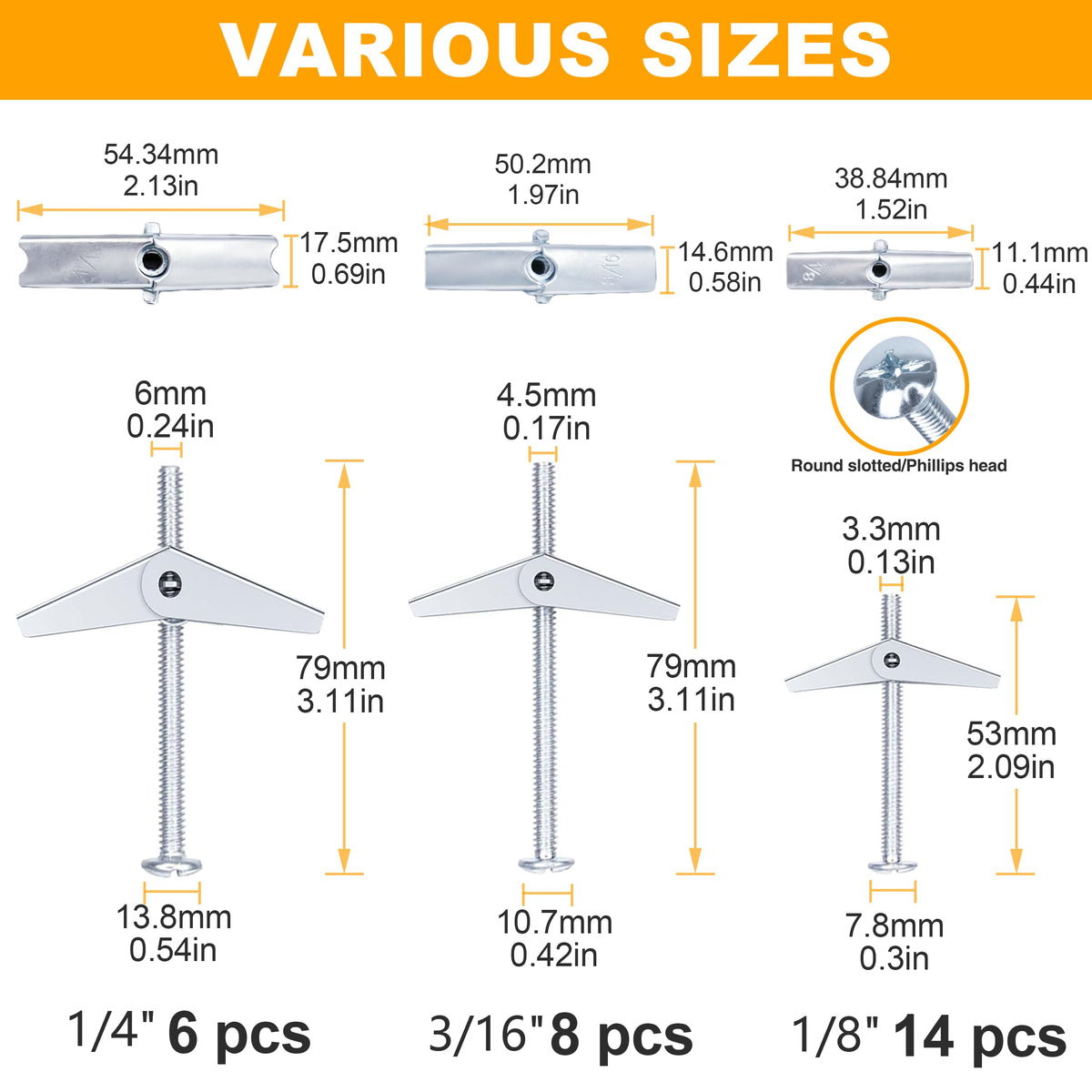 KURUI Heavy-Duty Hollow Wall Anchors for Drywall Mounting