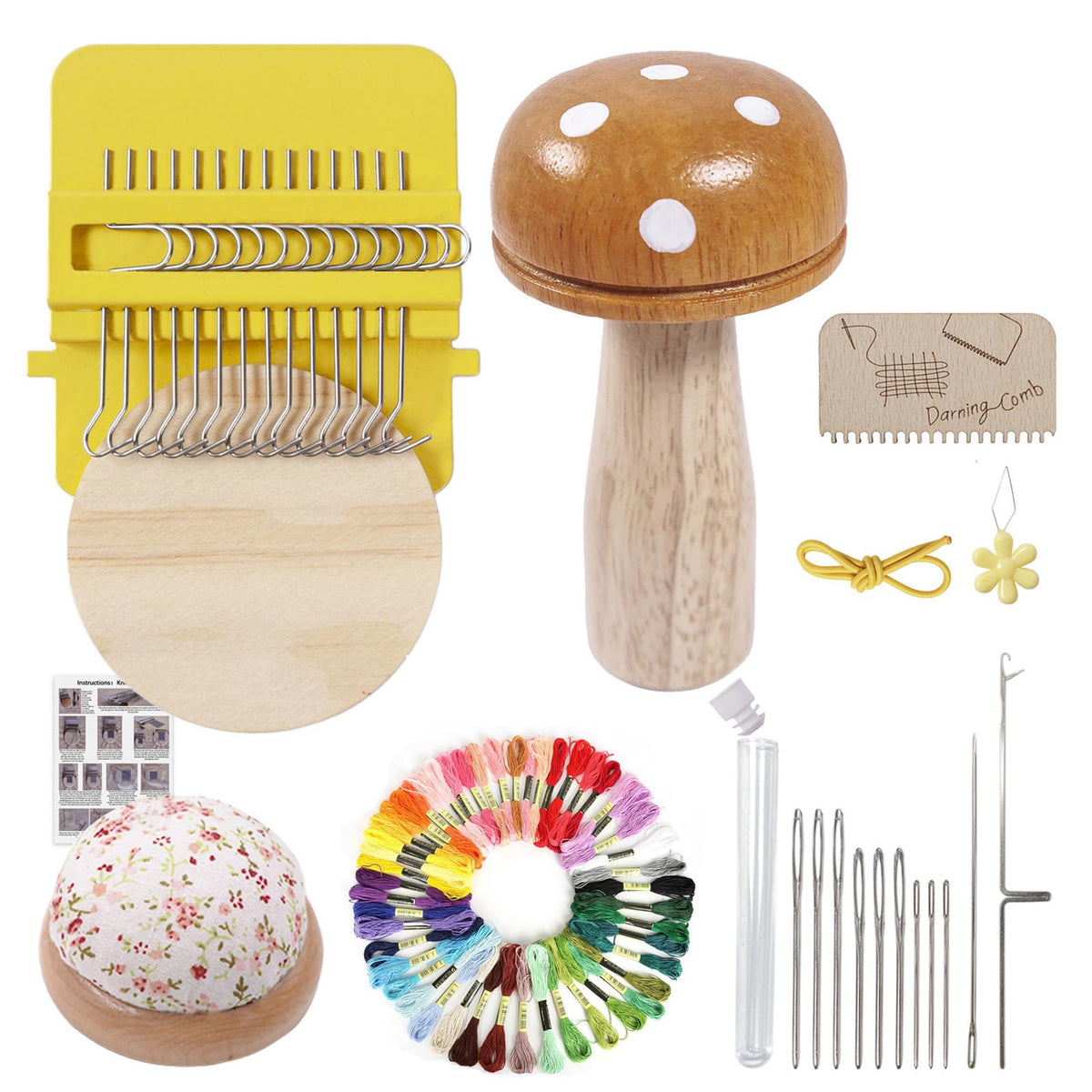 Yushen Mini Darning Loom Kit with Threads for Clothing Repair