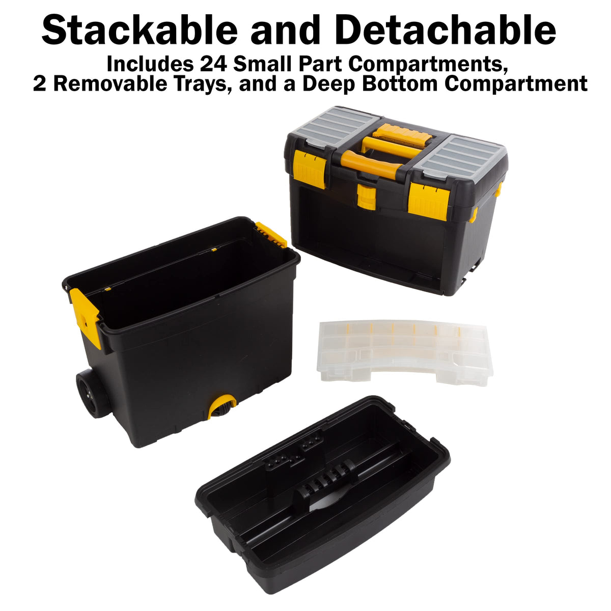 Heavy-Duty Tool Box with Folding Handle and Removable Tray