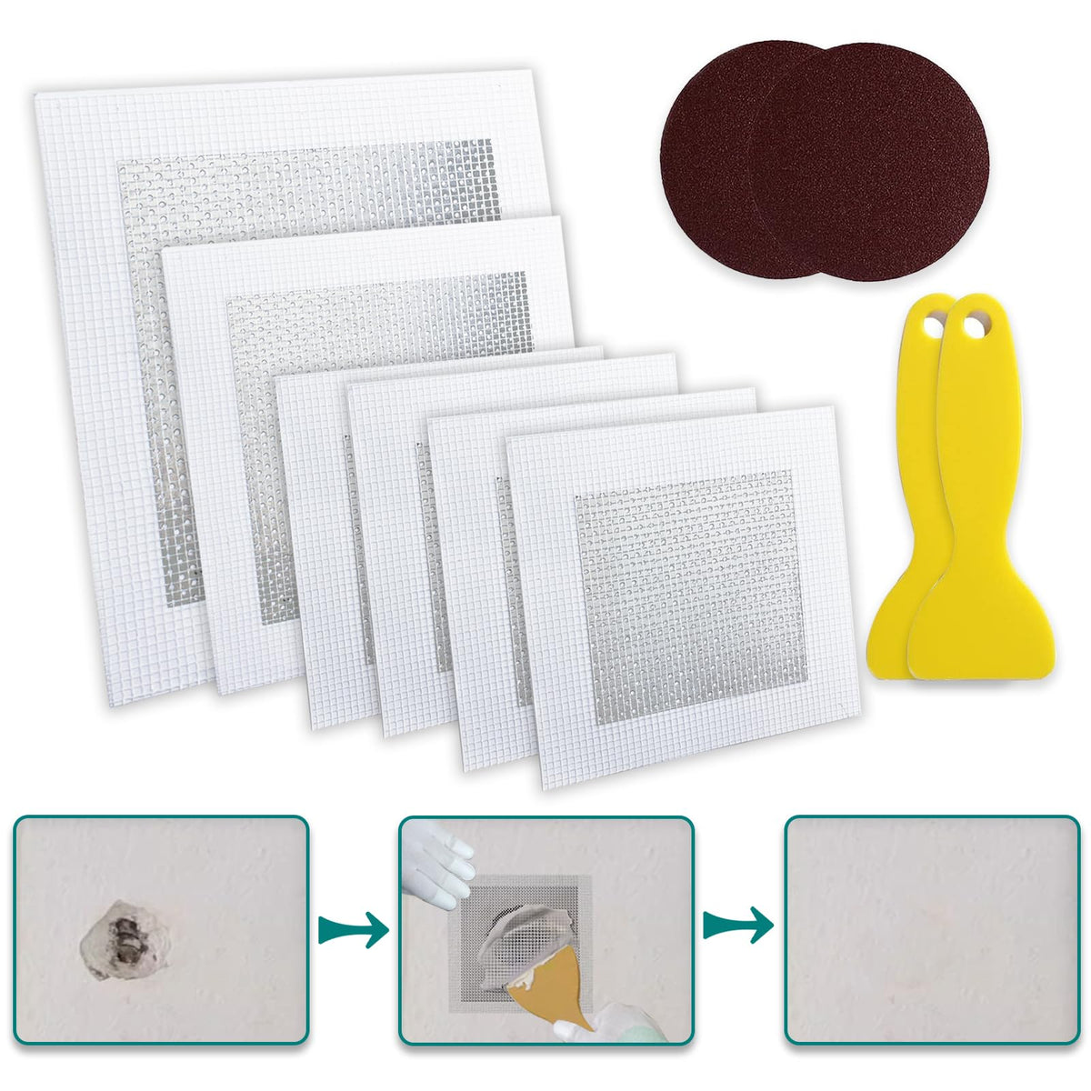 Drywall Hole Repair Kit with Aluminum Mesh Patch and Tools
