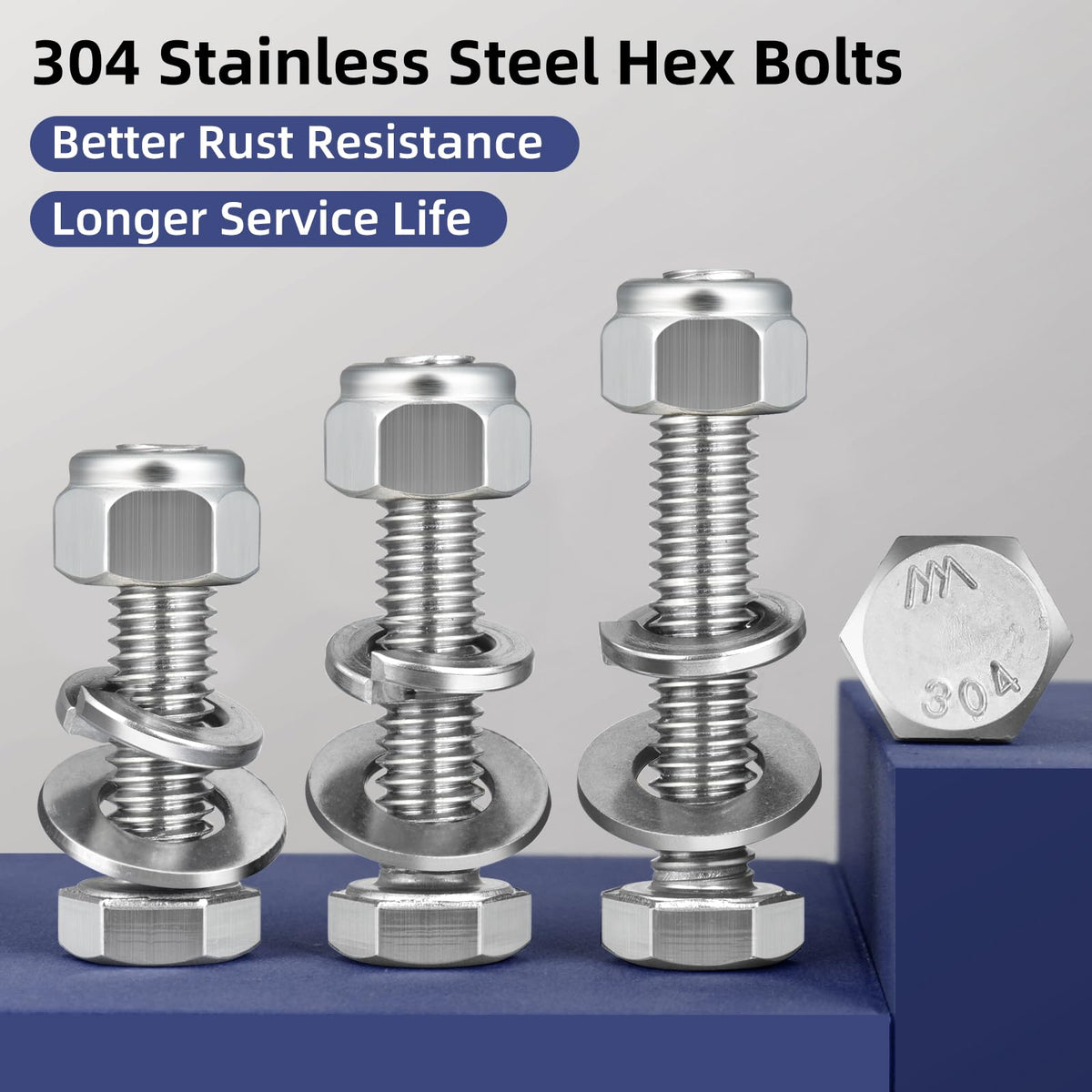 BNUOK 304 Stainless Steel Hex Bolt, Nut and Washer Kit