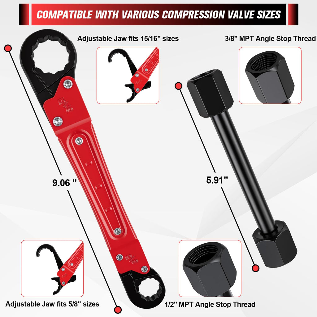 Dyfizer 5-Piece Plumbing Kit with Angle Stop Wrench & Puller