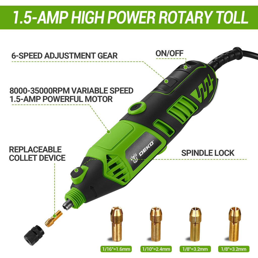 DEKOPRO Corded Rotary Tool Kit with Flex Shaft, 129 Pieces