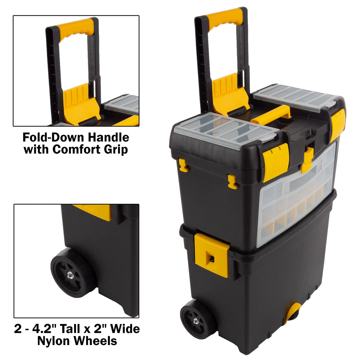 Heavy-Duty Tool Box with Folding Handle and Removable Tray