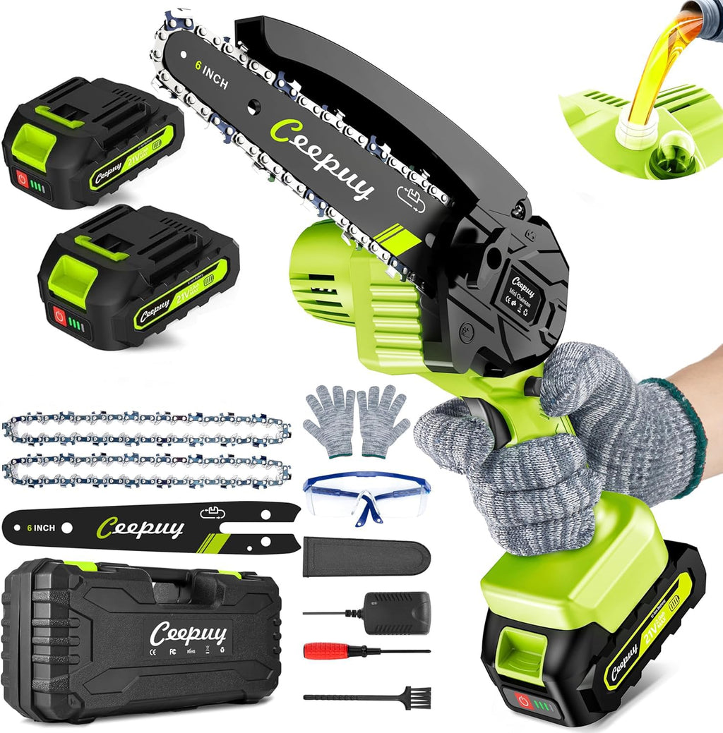 CEEPUY Cordless Mini Chainsaw with Automatic Oiler