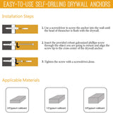 KURUI Self-Drilling Drywall Anchors for Secure Wall Mounting