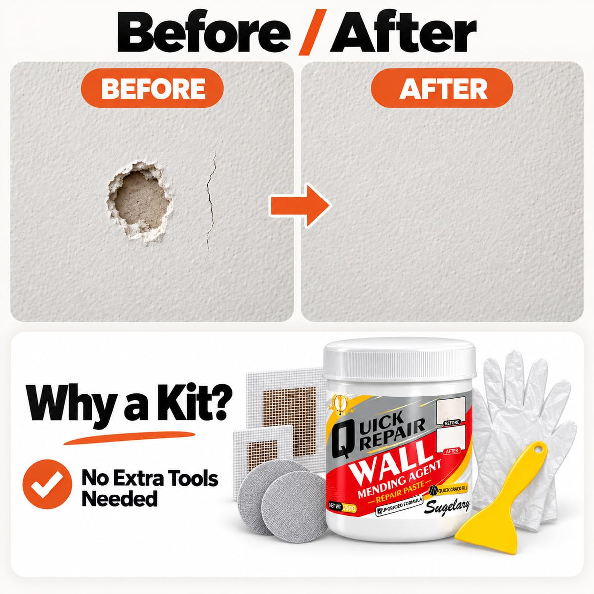 Drywall Patch Repair Kit with Spackle Paste and Scraper