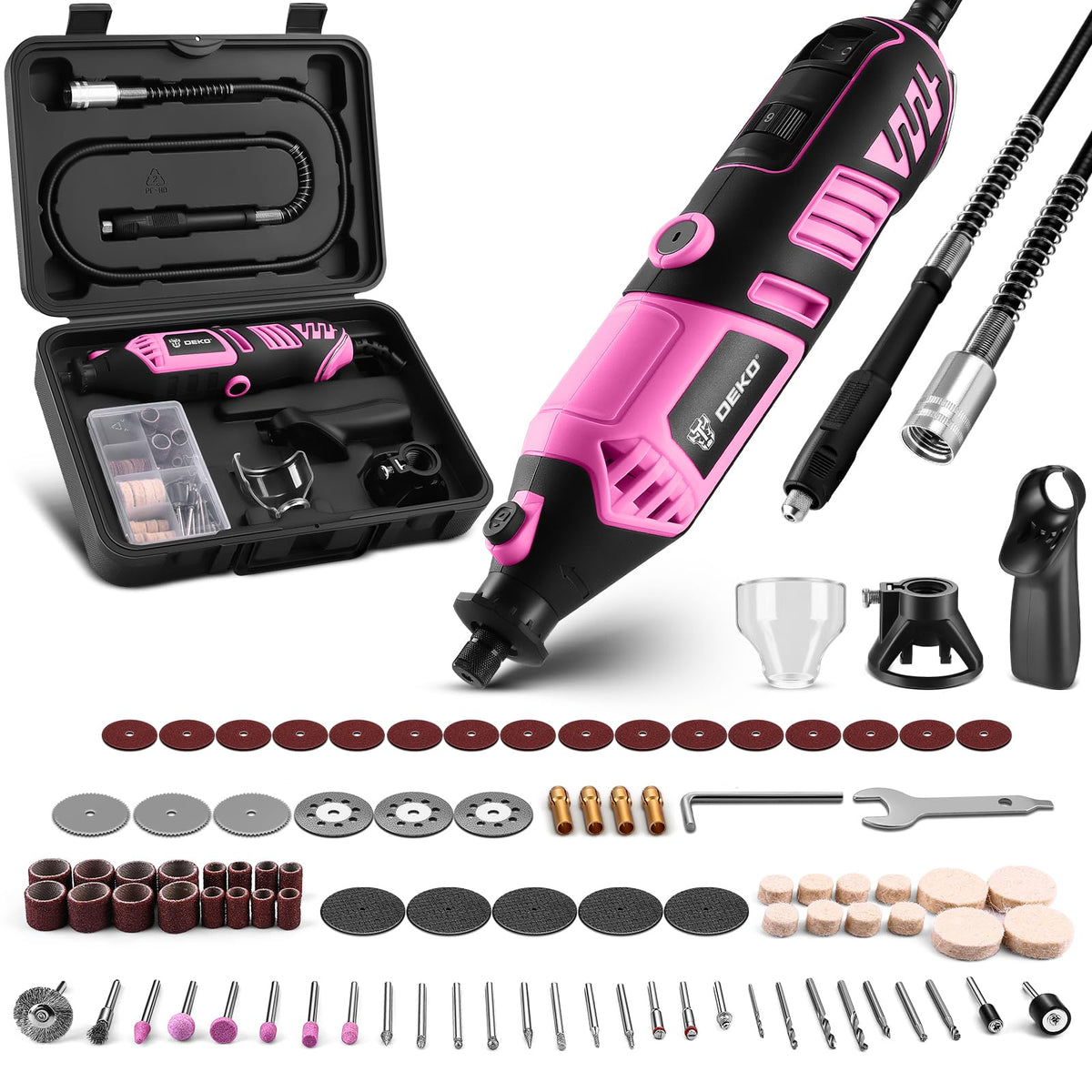 DEKOPRO Corded Rotary Tool Kit with Flex Shaft, 129 Pieces