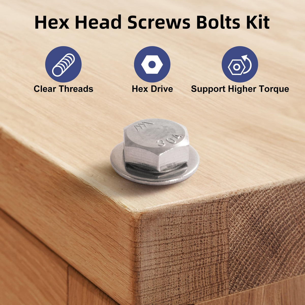 BNUOK 304 Stainless Steel Hex Bolt, Nut and Washer Kit