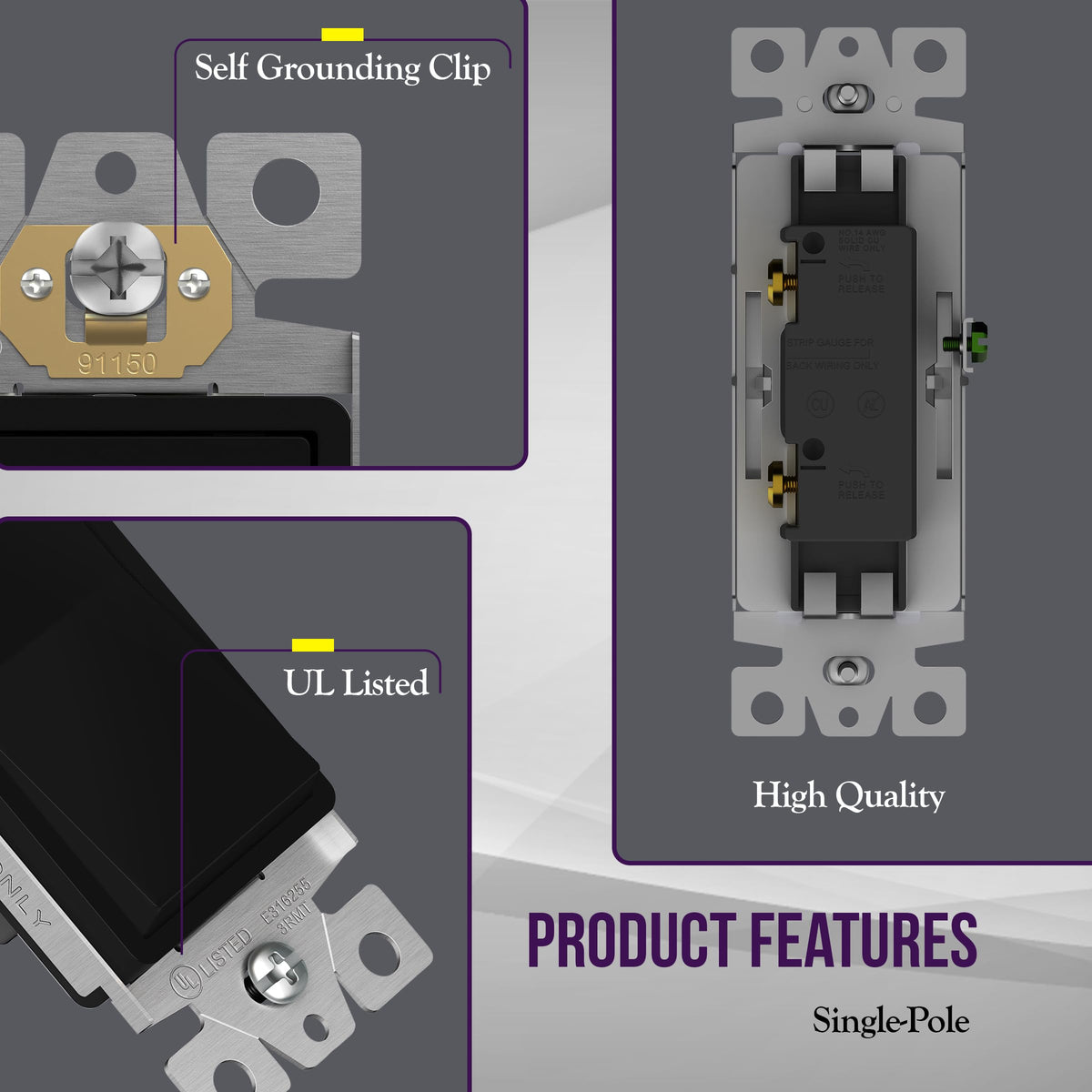 ENERLITES 15A Single-Pole Decorator Paddle Rocker Switch