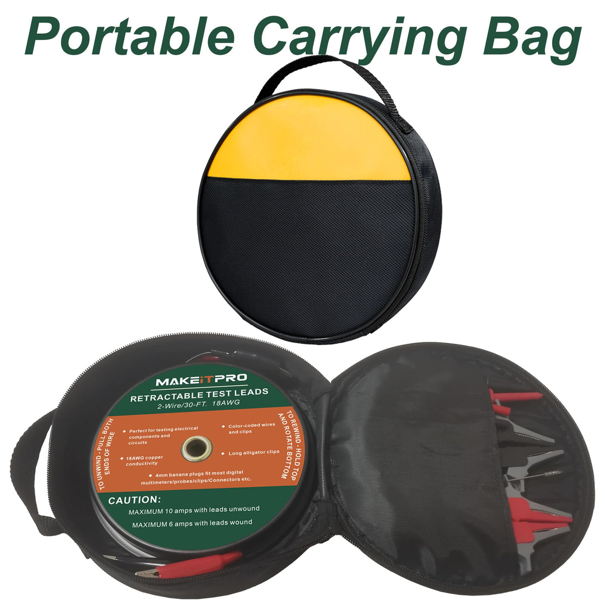 MAKEITPRO 30FT 18AWG Retractable Test Leads with Cable Bag