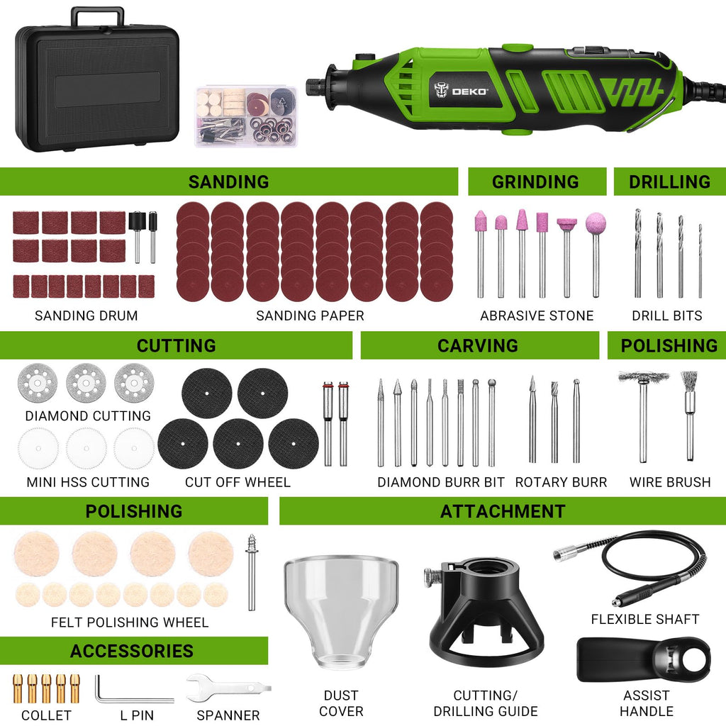 DEKOPRO Corded Rotary Tool Kit with Flex Shaft, 129 Pieces
