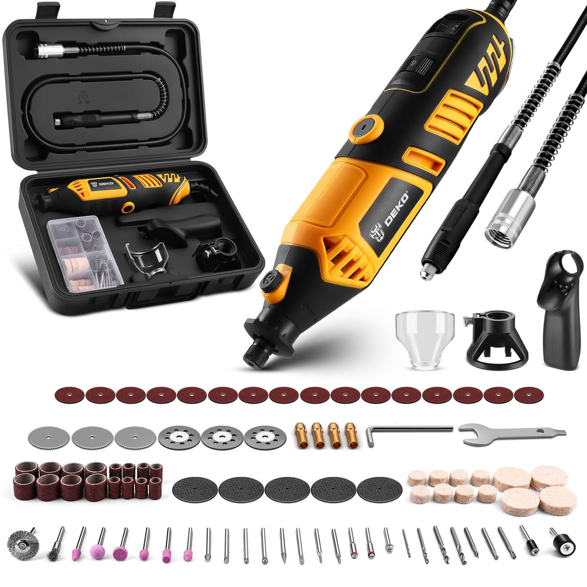 DEKOPRO Corded Rotary Tool Kit with Flex Shaft, 129 Pieces