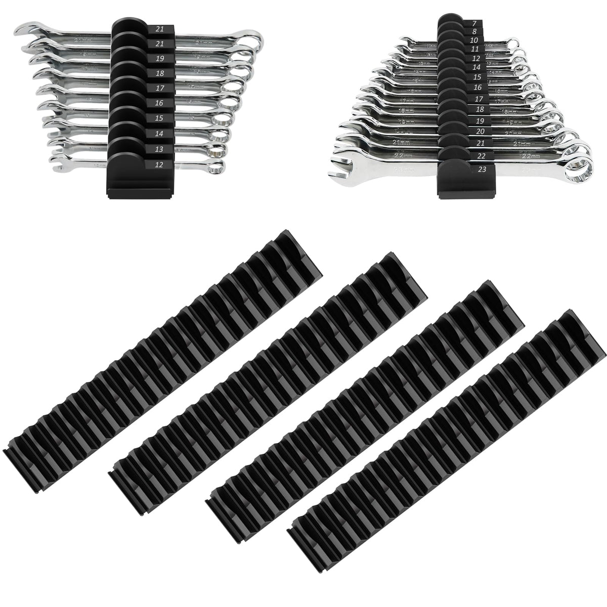 48-Piece Magnetic Modular Wrench Organizer Set for Drawers