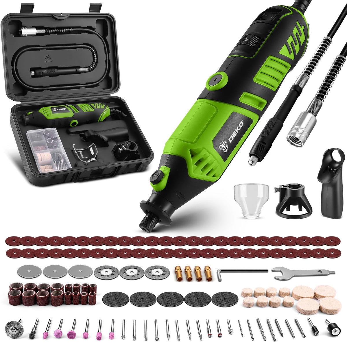 DEKOPRO Corded Rotary Tool Kit with Flex Shaft, 129 Pieces