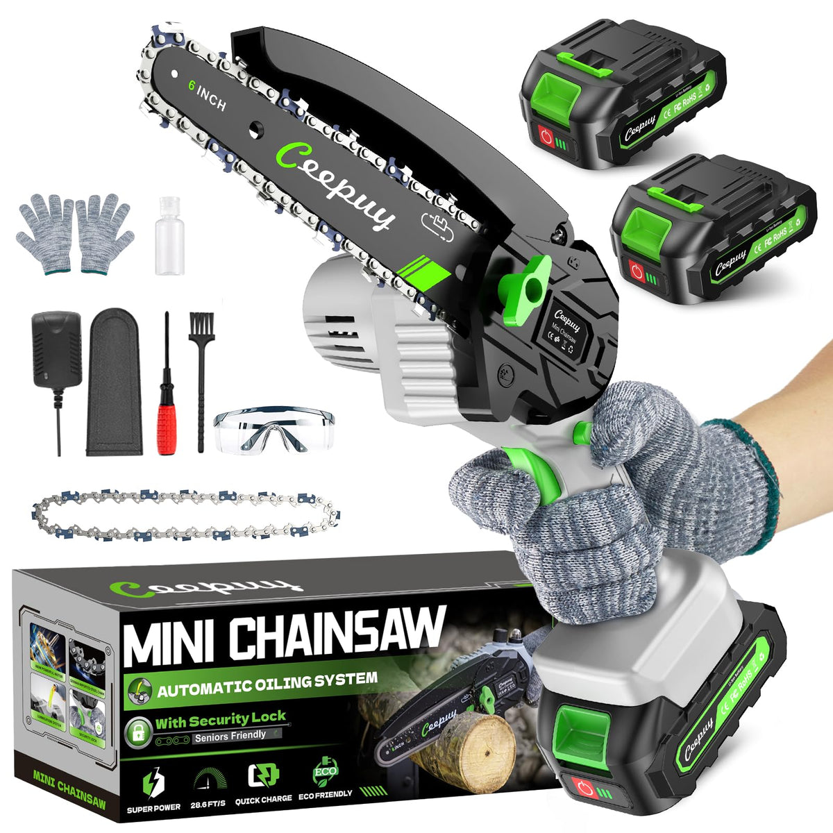 CEEPUY Cordless Mini Chainsaw with Automatic Oiler