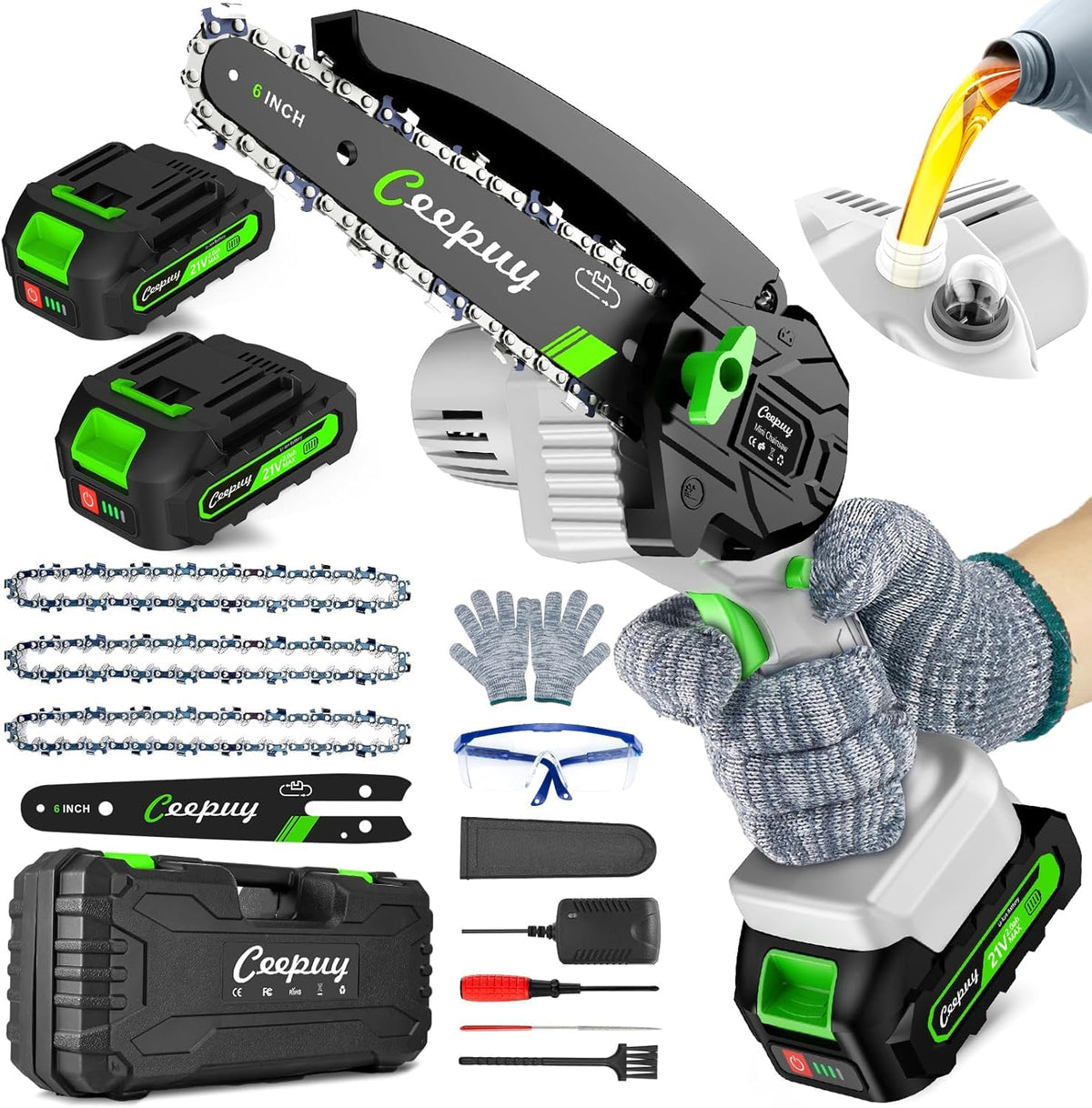 CEEPUY Cordless Mini Chainsaw with Automatic Oiler