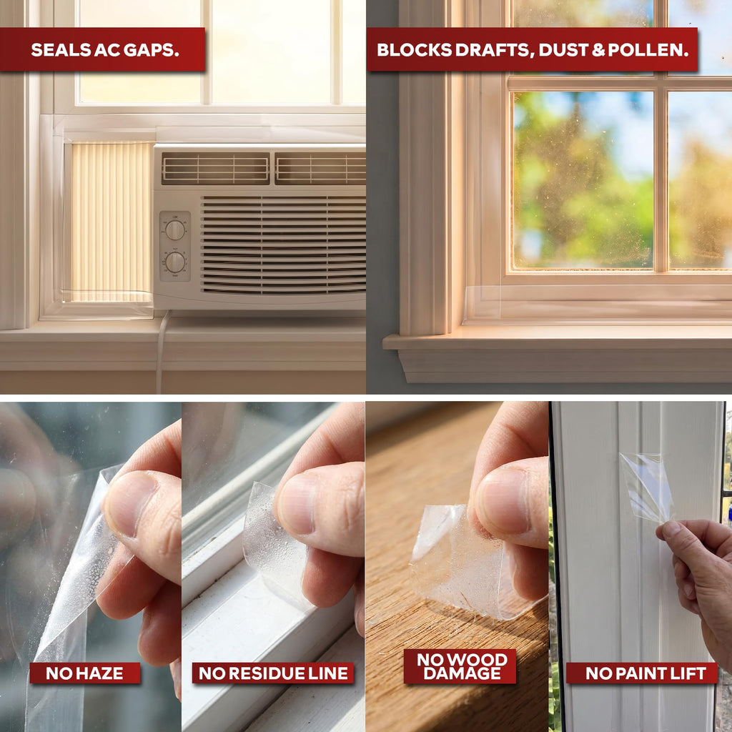 XFasten Clear Window Weather Sealing Tape, 2-Inch, 3-Pack