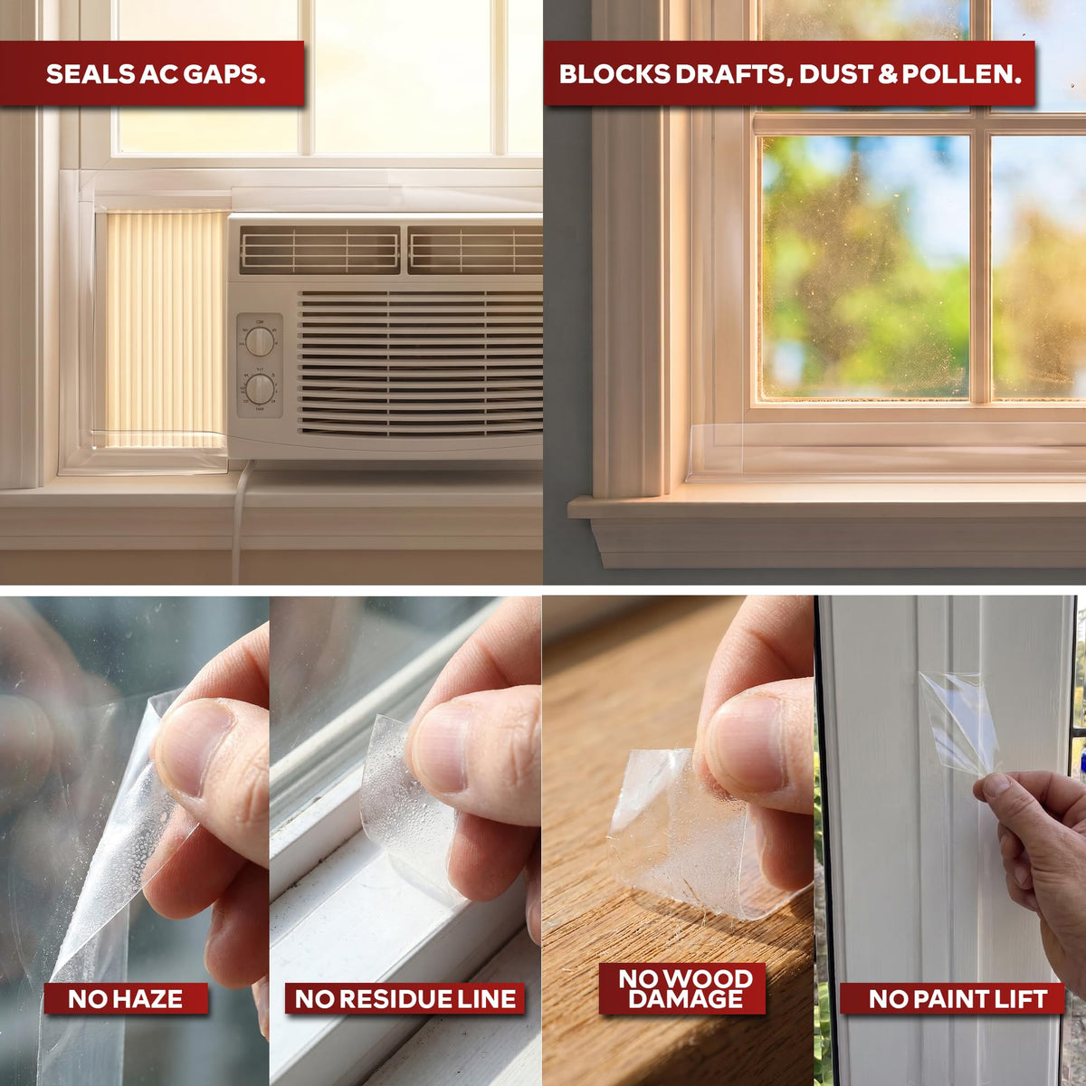 XFasten Clear Window Weather Sealing Tape, 2-Inch, 3-Pack