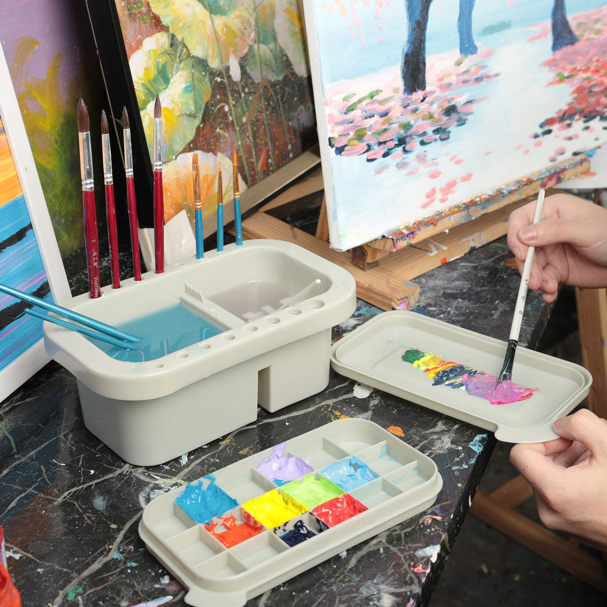 MyLifeUNIT Paint Brush Cleaner and Holder with Palette
